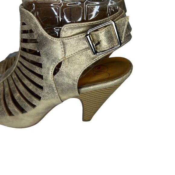 Heart in D Women's Metallic Gold Cage Heel Sandals Size 10 Sling Back Open Toe - Picture 11 of 14